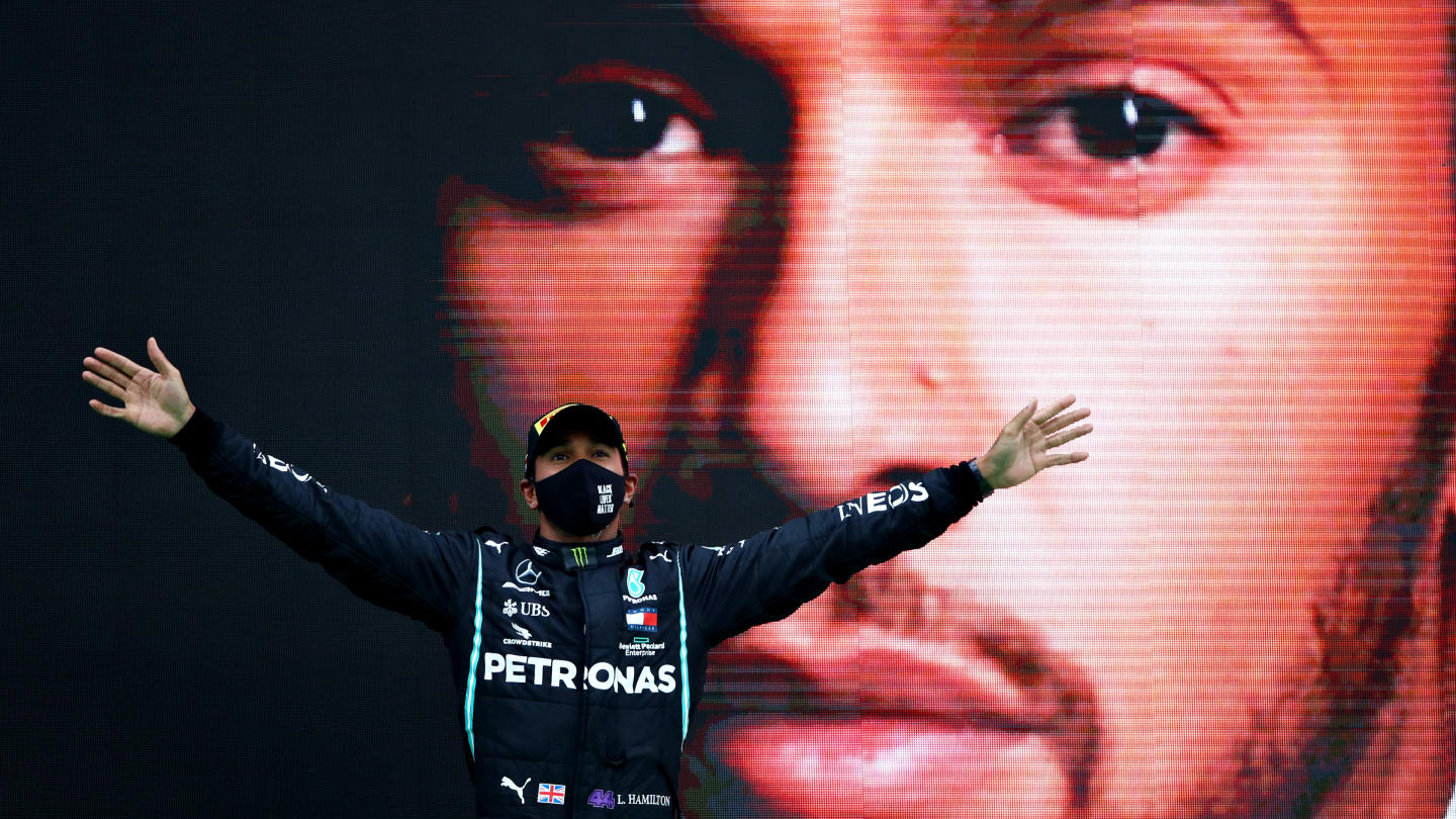 PORTIMAO, PORTUGAL - OCTOBER 25: Race winner Lewis Hamilton of Great Britain and Mercedes GP