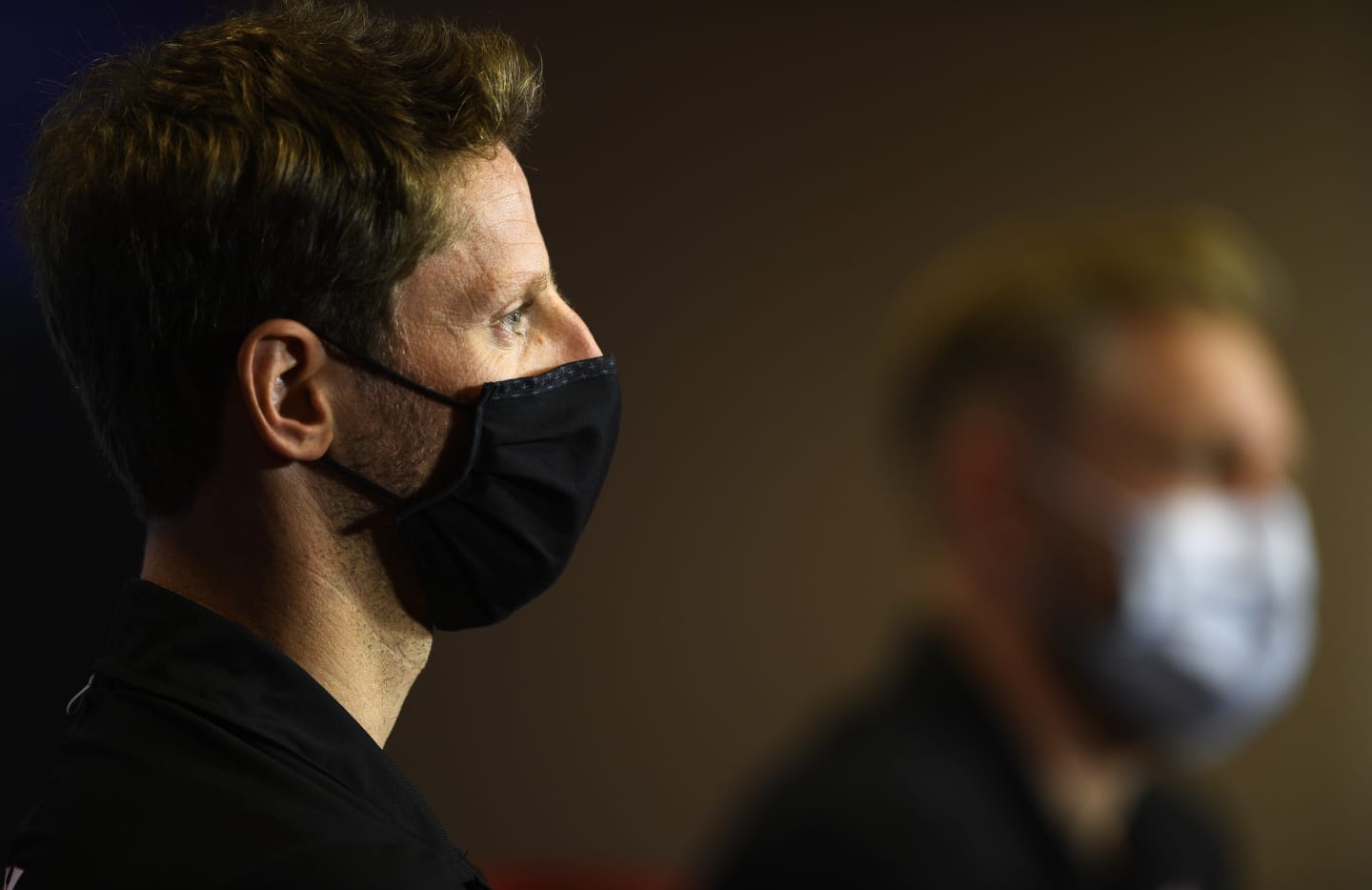 PORTIMAO, PORTUGAL - OCTOBER 22: Romain Grosjean of France and Haas F1 talks in the Drivers Press