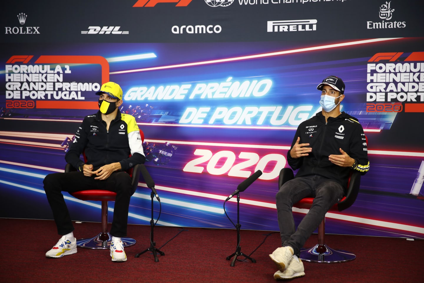 PORTIMAO, PORTUGAL - OCTOBER 22: Esteban Ocon of France and Renault Sport F1 and Daniel Ricciardo