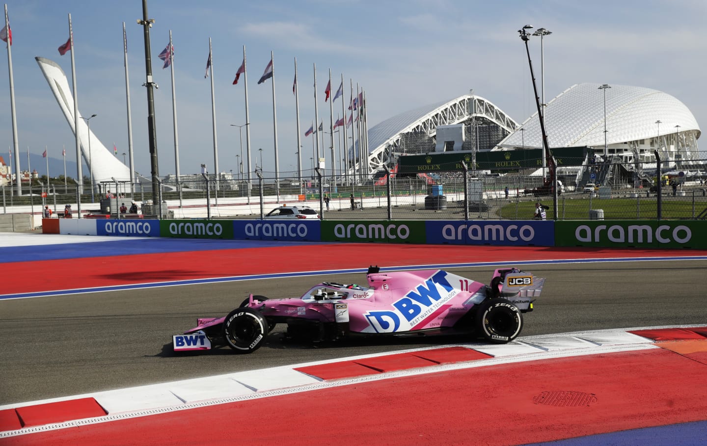 SOCHI, RUSSIA - SEPTEMBER 25: Sergio Perez of Mexico driving the (11) Racing Point RP20 Mercedes on