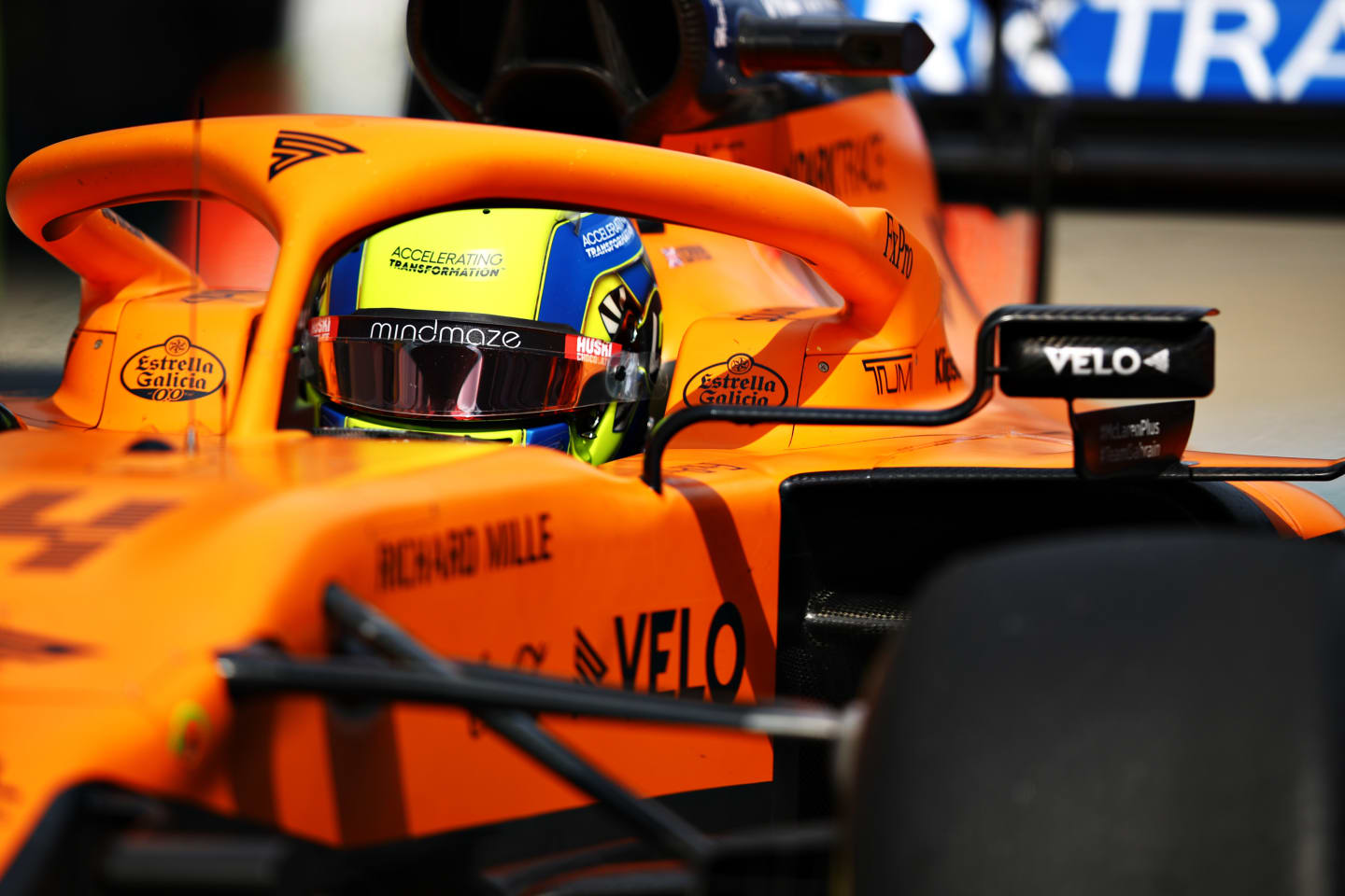SOCHI, RUSSIA - SEPTEMBER 26: Lando Norris of Great Britain driving the (4) McLaren F1 Team MCL35 Renault in the Pitlane during final practice ahead of the F1 Grand Prix of Russia at Sochi Autodrom on September 26, 2020 in Sochi, Russia. (Photo by Mark Thompson/Getty Images)