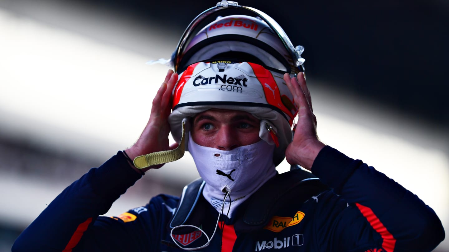 SOCHI, RUSSIA - SEPTEMBER 26: Second place qualifier Max Verstappen of Netherlands and Red Bull Racing looks on in parc ferme during qualifying ahead of the F1 Grand Prix of Russia at Sochi Autodrom on September 26, 2020 in Sochi, Russia. (Photo by Mario Renzi - Formula 1/Formula 1 via Getty Images)