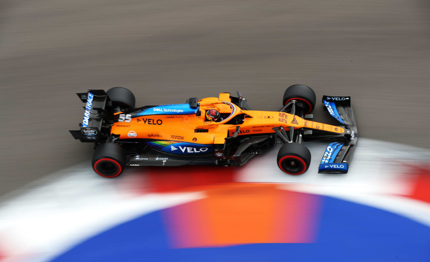 SOCHI, RUSSIA - SEPTEMBER 26: Carlos Sainz of Spain driving the (55) McLaren F1 Team MCL35 Renault