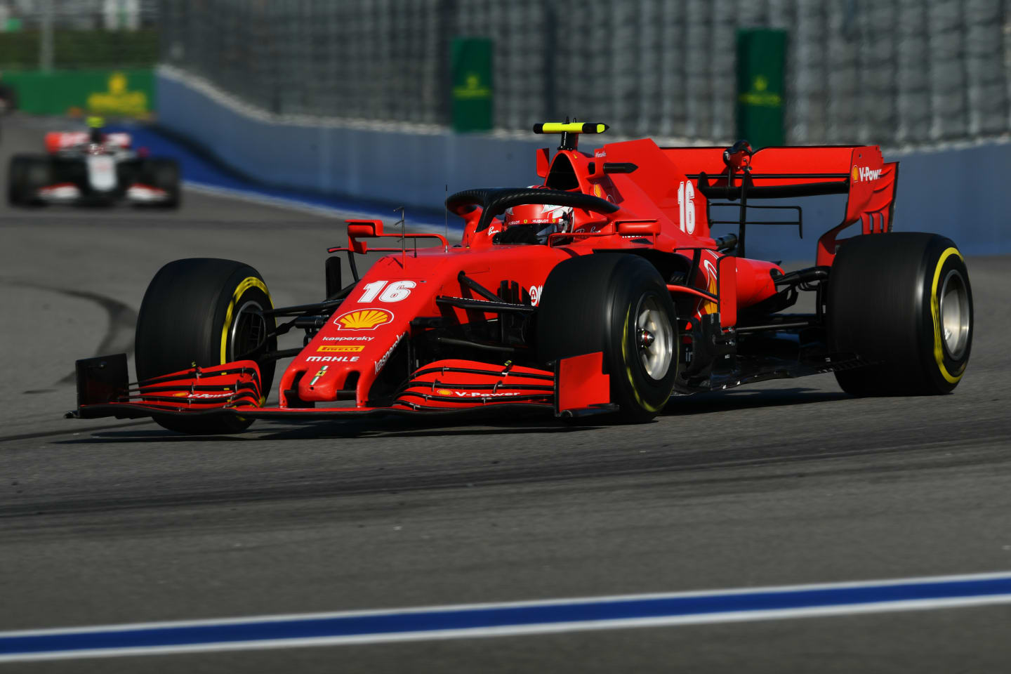 SOCHI, RUSSIA - SEPTEMBER 27: Charles Leclerc of Monaco driving the (16) Scuderia Ferrari SF1000 on