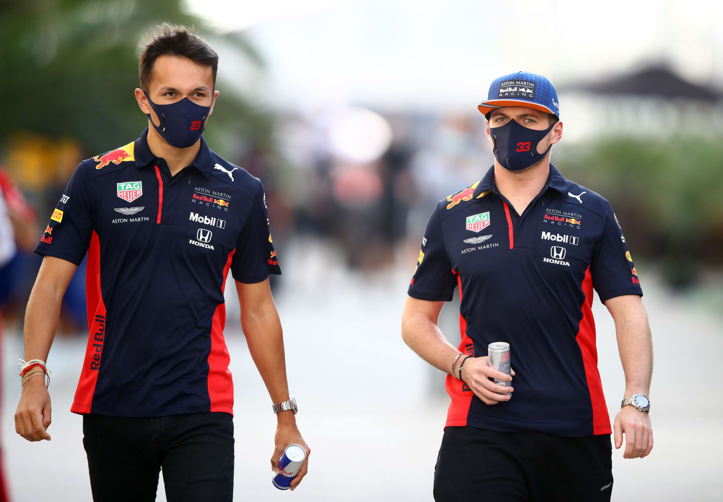 SOCHI, RUSSIA - SEPTEMBER 24: Alexander Albon of Thailand and Red Bull Racing and Max Verstappen of