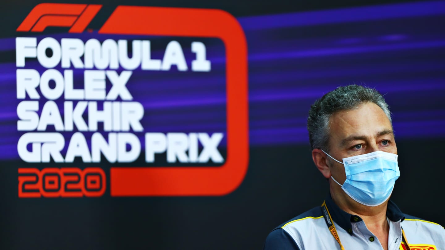 BAHRAIN, BAHRAIN - DECEMBER 04: Director of Pirelli F1 Mario Isola talks in the Team Principals Press Conference during practice ahead of the F1 Grand Prix of Sakhir at Bahrain International Circuit on December 04, 2020 in Bahrain, Bahrain. (Photo by Dan Istitene - Formula 1/Formula 1 via Getty Images)