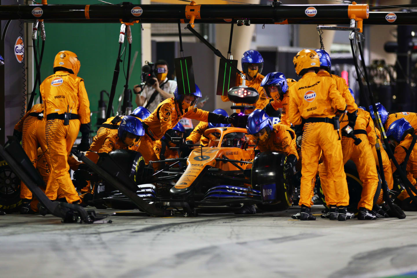 BAHRAIN, BAHRAIN - DECEMBER 06: Carlos Sainz of Spain driving the (55) McLaren F1 Team MCL35