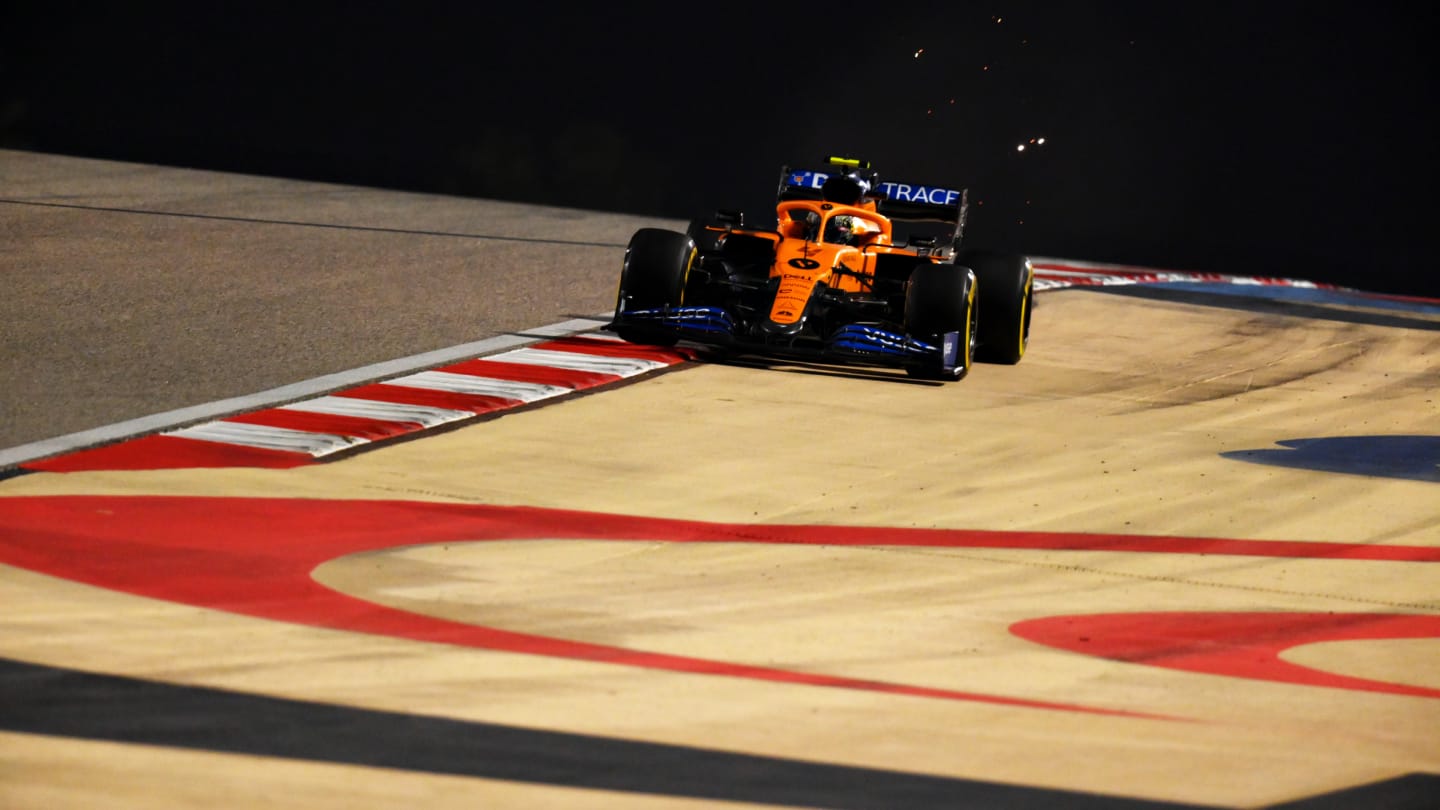 BAHRAIN, BAHRAIN - DECEMBER 06: Lando Norris of Great Britain driving the (4) McLaren F1 Team MCL35 Renault on track during the F1 Grand Prix of Sakhir at Bahrain International Circuit on December 06, 2020 in Bahrain, Bahrain. (Photo by Clive Mason - Formula 1/Formula 1 via Getty Images)