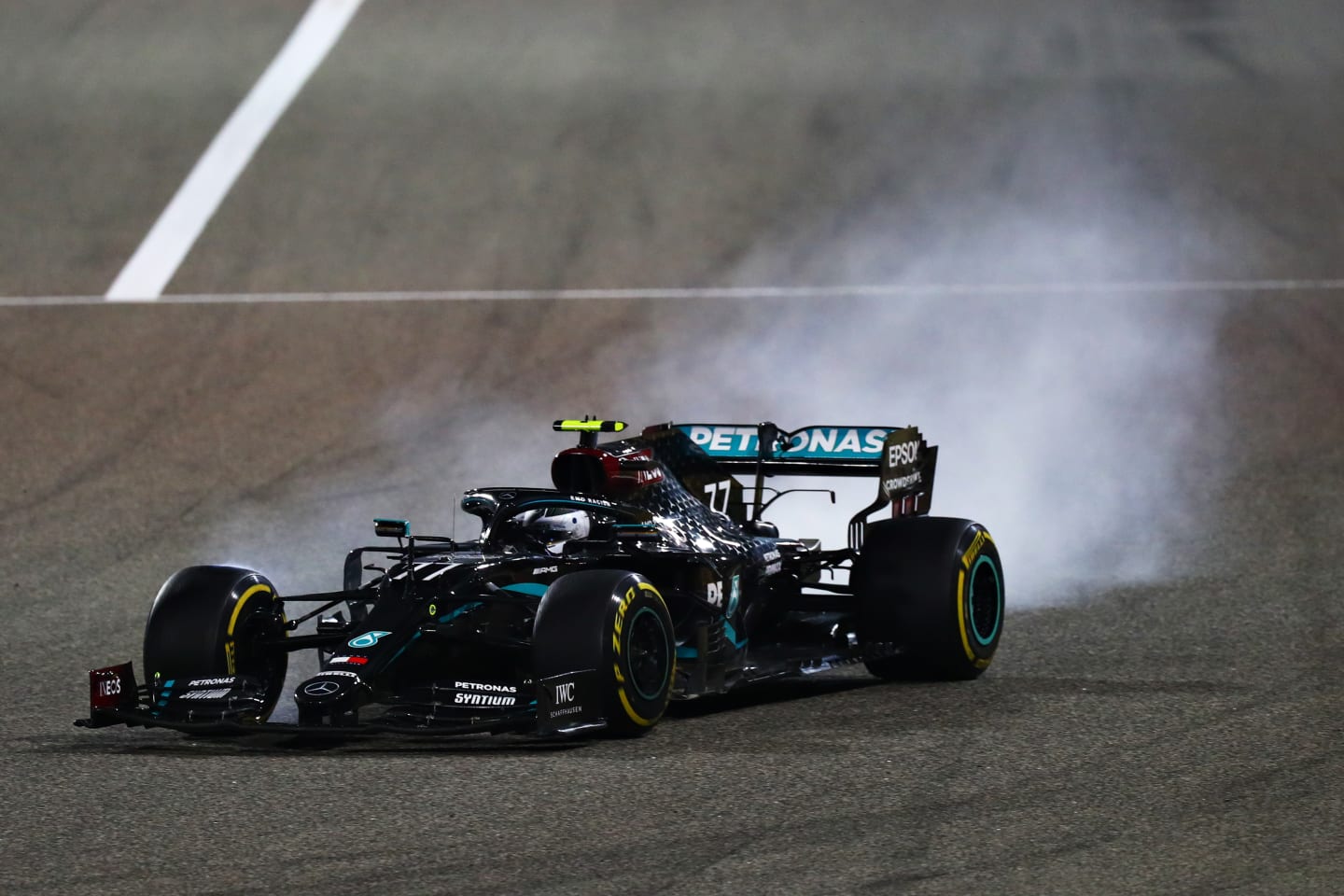 BAHRAIN, BAHRAIN - DECEMBER 06: Valtteri Bottas of Finland driving the (77) Mercedes AMG Petronas