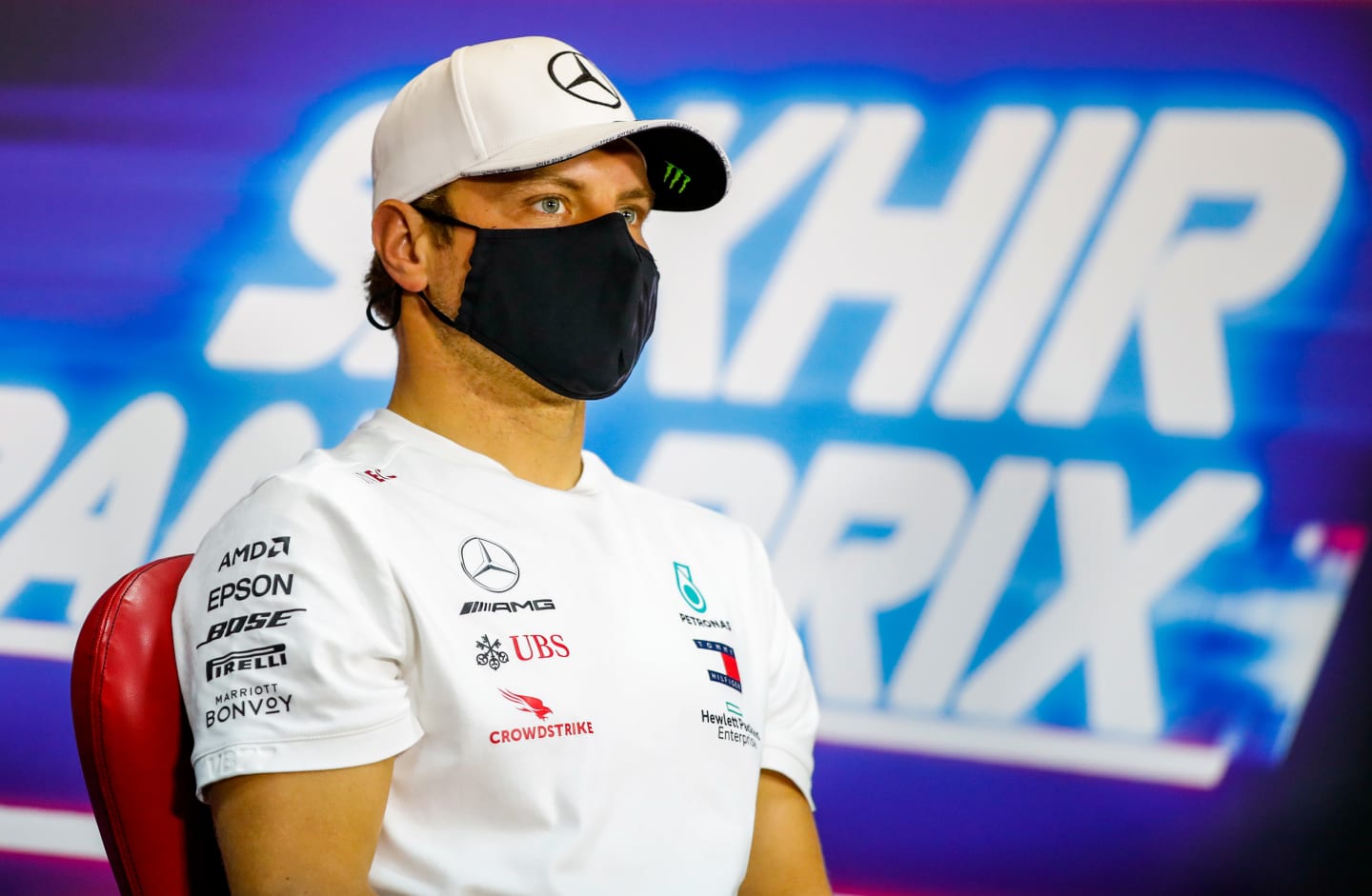 BAHRAIN, BAHRAIN - DECEMBER 03: Valtteri Bottas of Finland and Mercedes GP talks in the Drivers