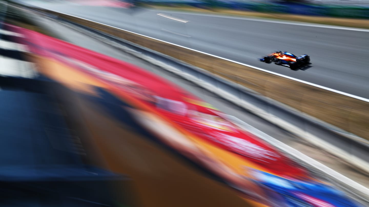 BARCELONA, SPAIN - AUGUST 14: Carlos Sainz of Spain driving the (55) McLaren F1 Team MCL35 Renault
