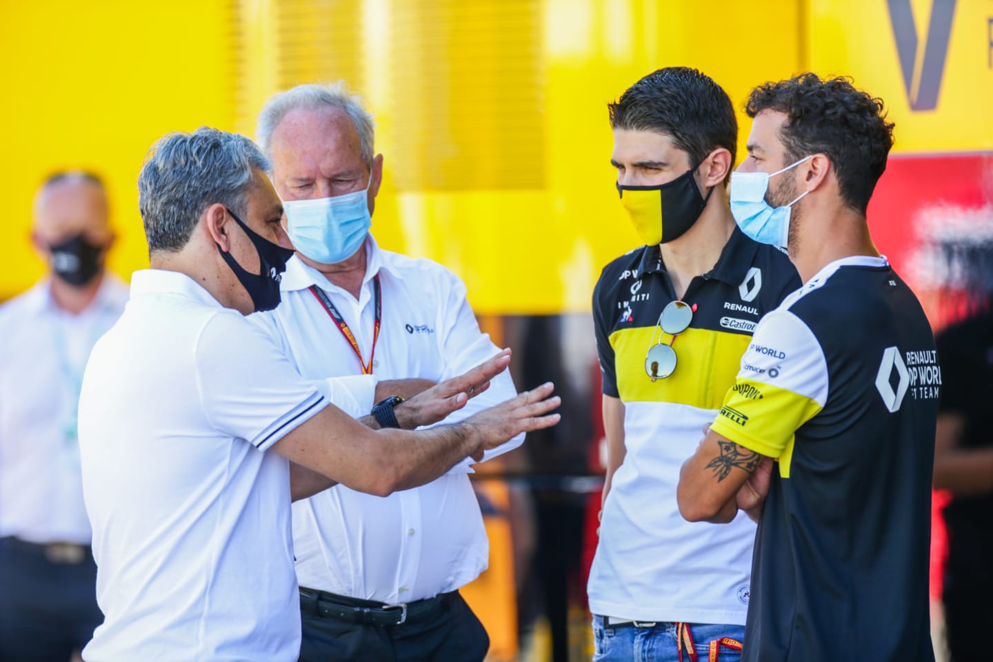 BARCELONA, SPAIN - AUGUST 15: The new CEO of Renault Luca de Meo of Italy chats with Jerome Stoll