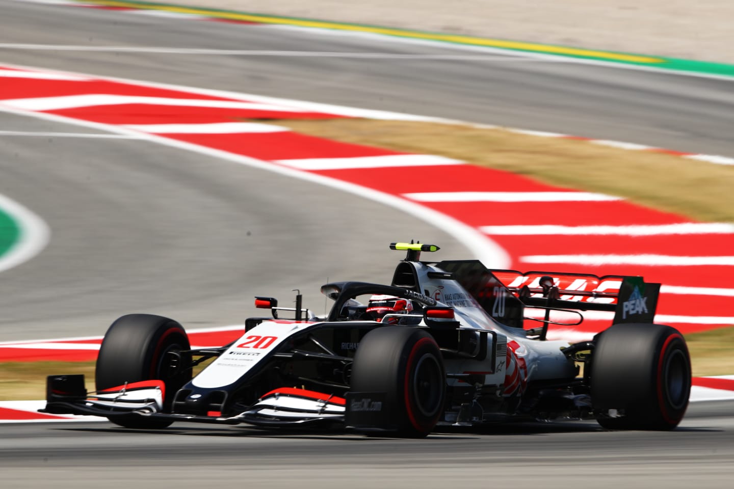 BARCELONA, SPAIN - AUGUST 15: Kevin Magnussen of Denmark driving the (20) Haas F1 Team VF-20