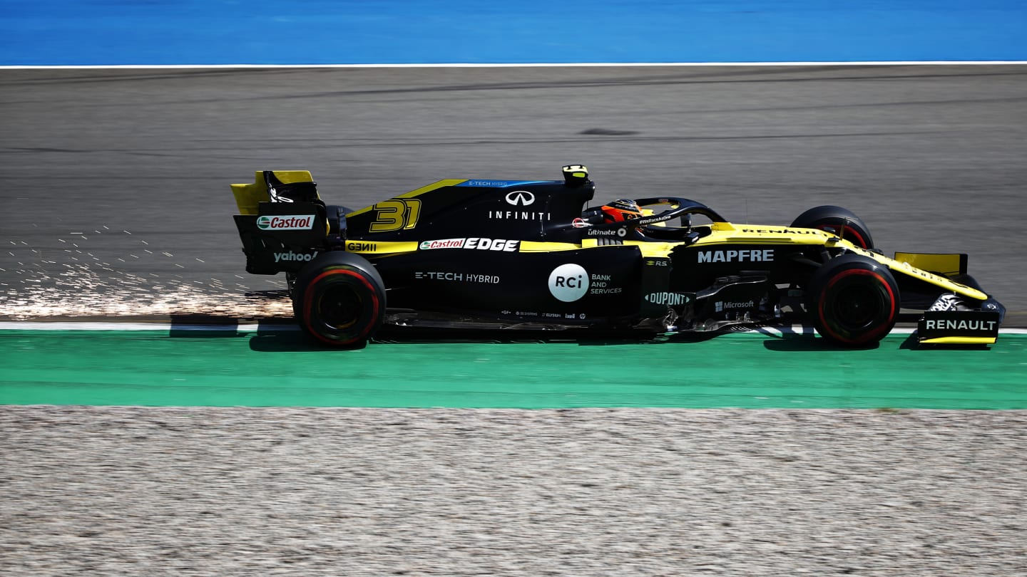 BARCELONA, SPAIN - AUGUST 15: Esteban Ocon of France driving the (31) Renault Sport Formula One Team RS20 on track during qualifying for the F1 Grand Prix of Spain at Circuit de Barcelona-Catalunya on August 15, 2020 in Barcelona, Spain. (Photo by Emiliano Morenatti/Pool via Getty Images)