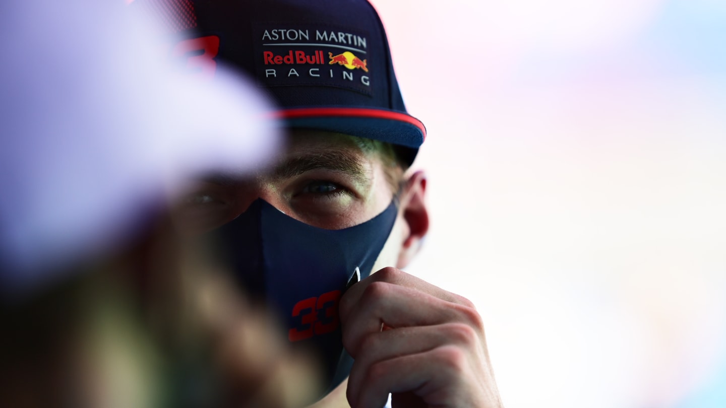 BARCELONA, SPAIN - AUGUST 15: Third placed qualifier Max Verstappen of Netherlands and Red Bull Racing looks on during qualifying for the F1 Grand Prix of Spain at Circuit de Barcelona-Catalunya on August 15, 2020 in Barcelona, Spain. (Photo by Mario Renzi - Formula 1/Formula 1 via Getty Images)