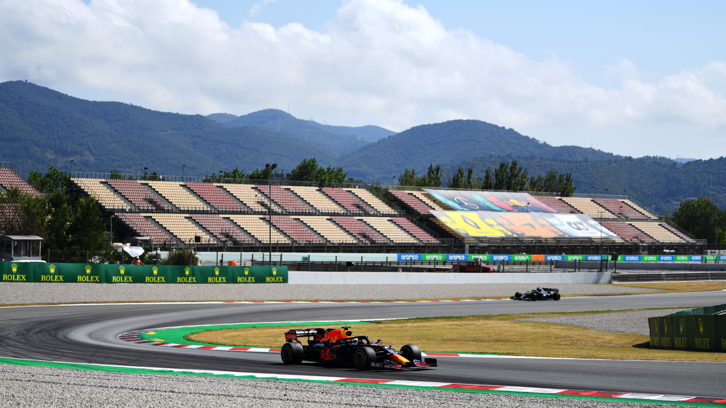 BARCELONA, SPAIN - AUGUST 16: Max Verstappen of the Netherlands driving the (33) Aston Martin Red