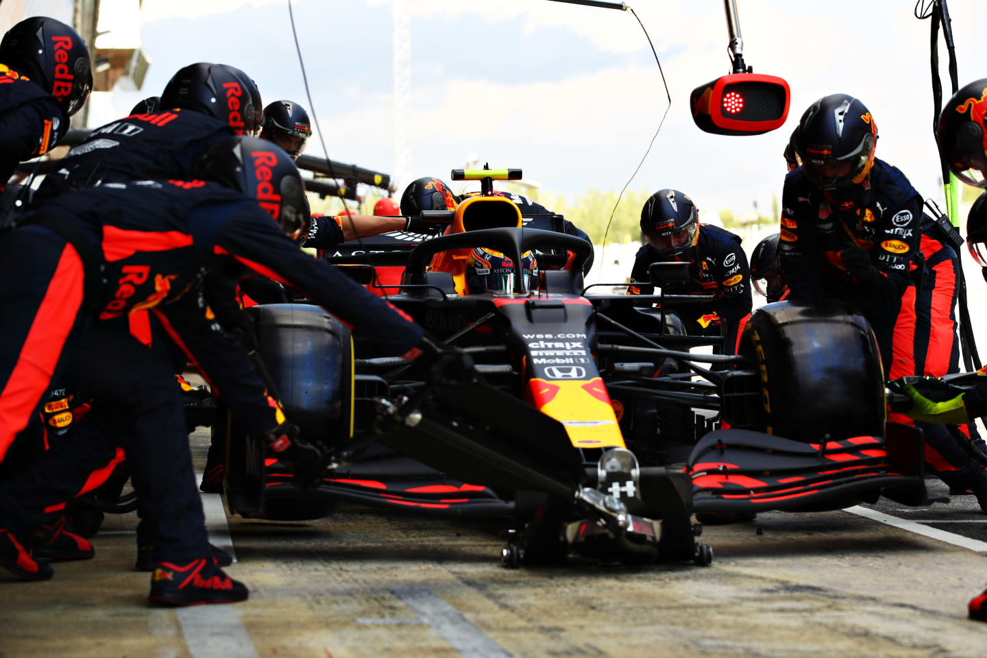 BARCELONA, SPAIN - AUGUST 16: Alexander Albon of Thailand driving the (23) Aston Martin Red Bull