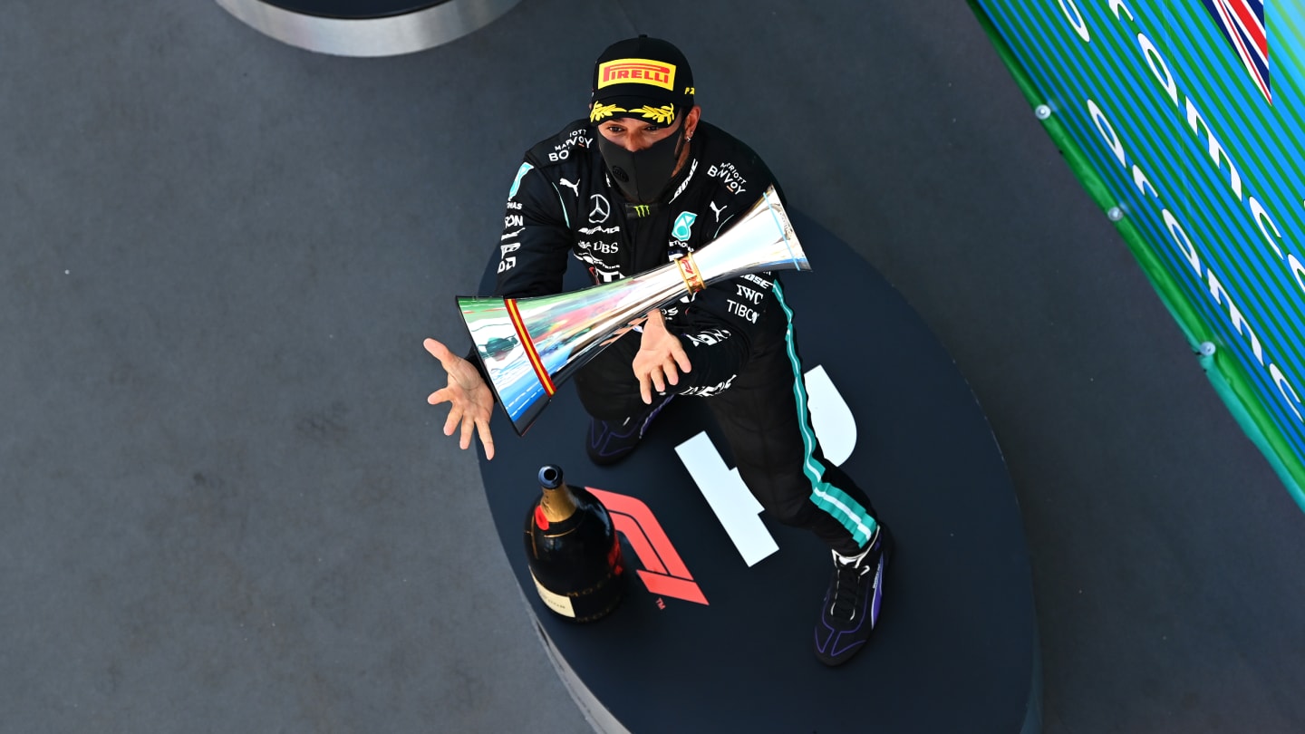 BARCELONA, SPAIN - AUGUST 16: Race winner Lewis Hamilton of Great Britain and Mercedes GP