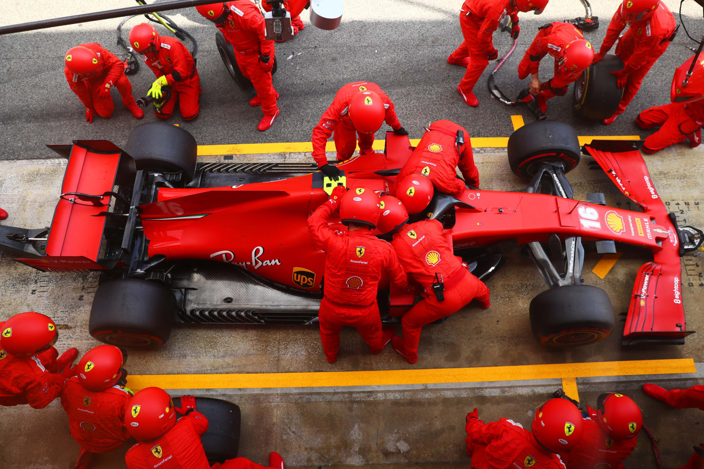 BARCELONA, SPAIN - AUGUST 16: Charles Leclerc of Monaco driving the (16) Scuderia Ferrari SF1000
