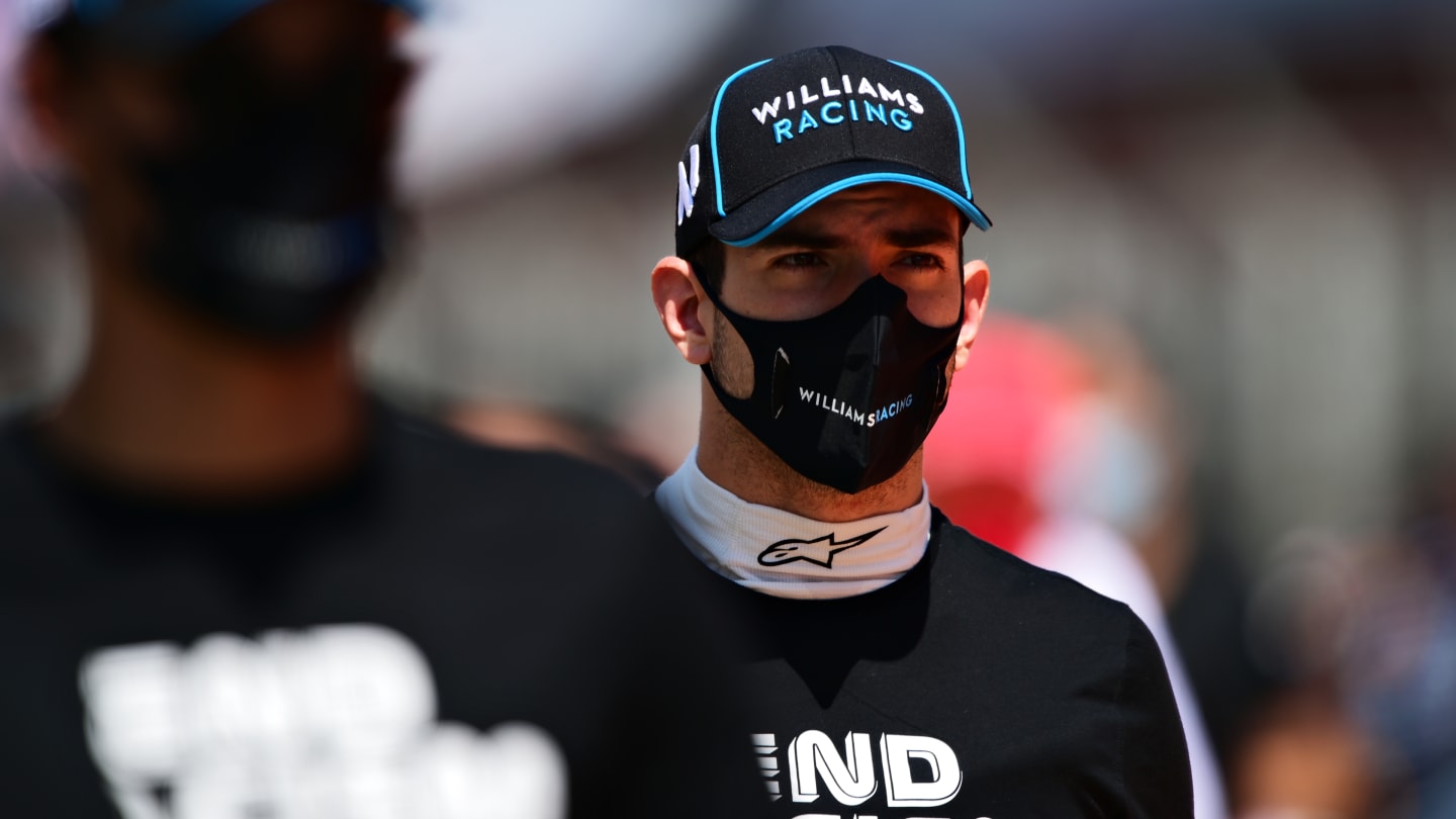 BARCELONA, SPAIN - AUGUST 16: Nicholas Latifi of Canada and Williams looks on as he stands on the grid prior to the F1 Grand Prix of Spain at Circuit de Barcelona-Catalunya on August 16, 2020 in Barcelona, Spain. (Photo by Mario Renzi - Formula 1/Formula 1 via Getty Images)