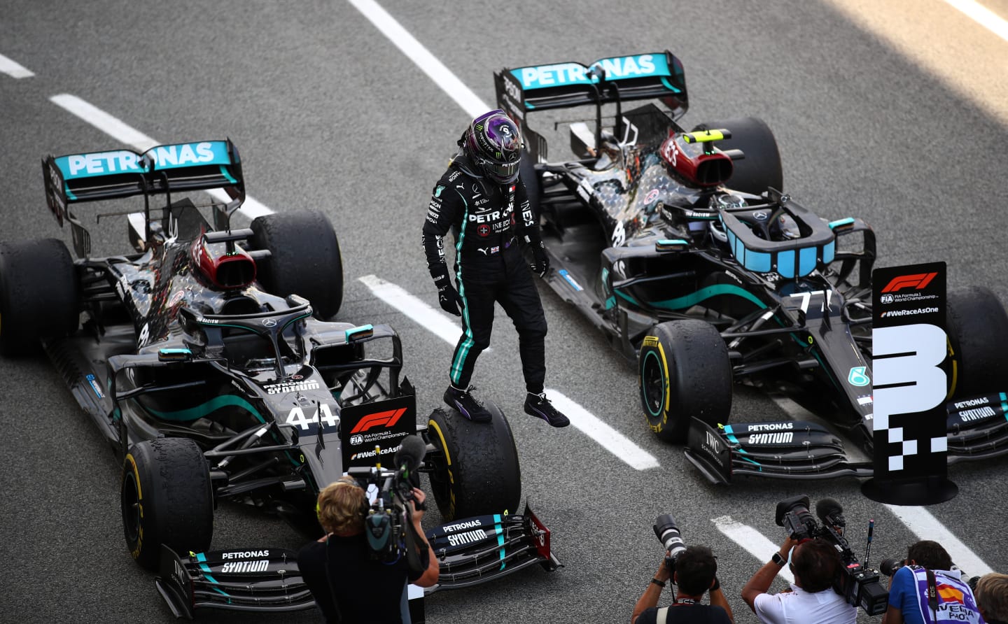 BARCELONA, SPAIN - AUGUST 16: Race winner Lewis Hamilton of Great Britain and Mercedes GP