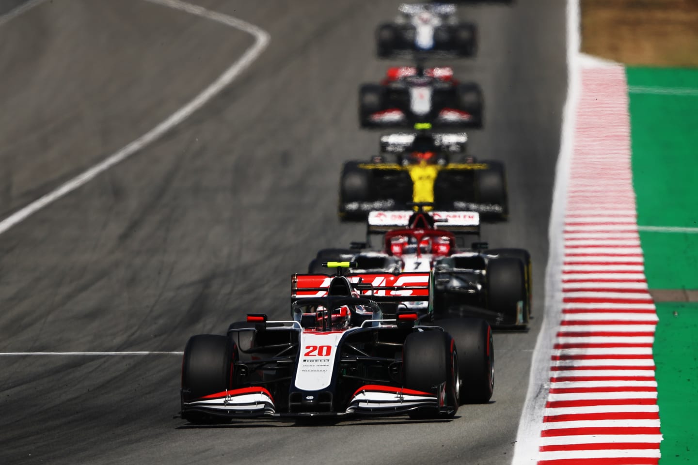 BARCELONA, SPAIN - AUGUST 16: Kevin Magnussen of Denmark driving the (20) Haas F1 Team VF-20