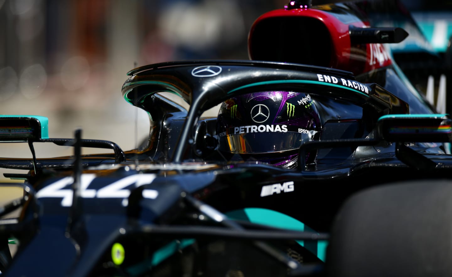 SPIELBERG, AUSTRIA - JULY 10: Lewis Hamilton of Great Britain driving the (44) Mercedes AMG Petronas F1 Team Mercedes W11 in the pit lane during practice for the F1 Grand Prix of Styria at Red Bull Ring on July 10, 2020 in Spielberg, Austria. (Photo by Peter Fox/Getty Images)