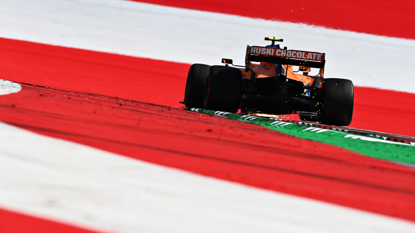 SPIELBERG, AUSTRIA - JULY 10: Lando Norris of Great Britain driving the (4) McLaren F1 Team MCL35 Renault during practice for the F1 Grand Prix of Styria at Red Bull Ring on July 10, 2020 in Spielberg, Austria. (Photo by Clive Mason - Formula 1/Formula 1 via Getty Images)