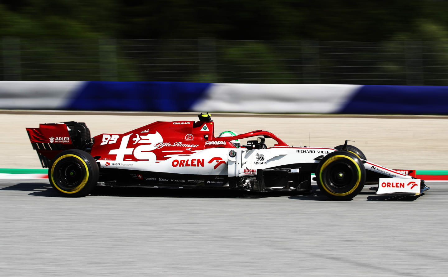 SPIELBERG, AUSTRIA - JULY 10: Antonio Giovinazzi of Italy driving the (99) Alfa Romeo Racing C39 Ferrari on track during practice for the F1 Grand Prix of Styria at Red Bull Ring on July 10, 2020 in Spielberg, Austria. (Photo by Bryn Lennon/Getty Images)