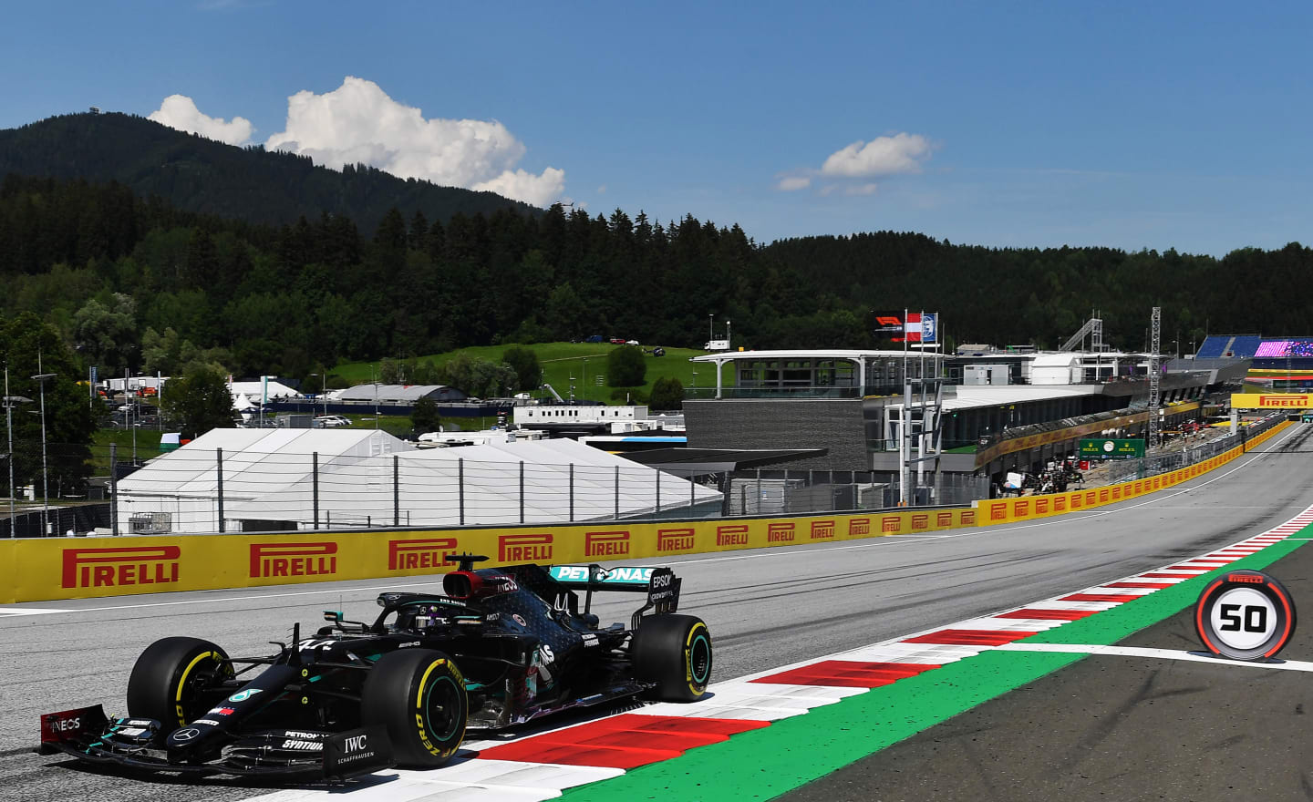 SPIELBERG, AUSTRIA - JULY 10: Lewis Hamilton of Great Britain driving the (44) Mercedes AMG