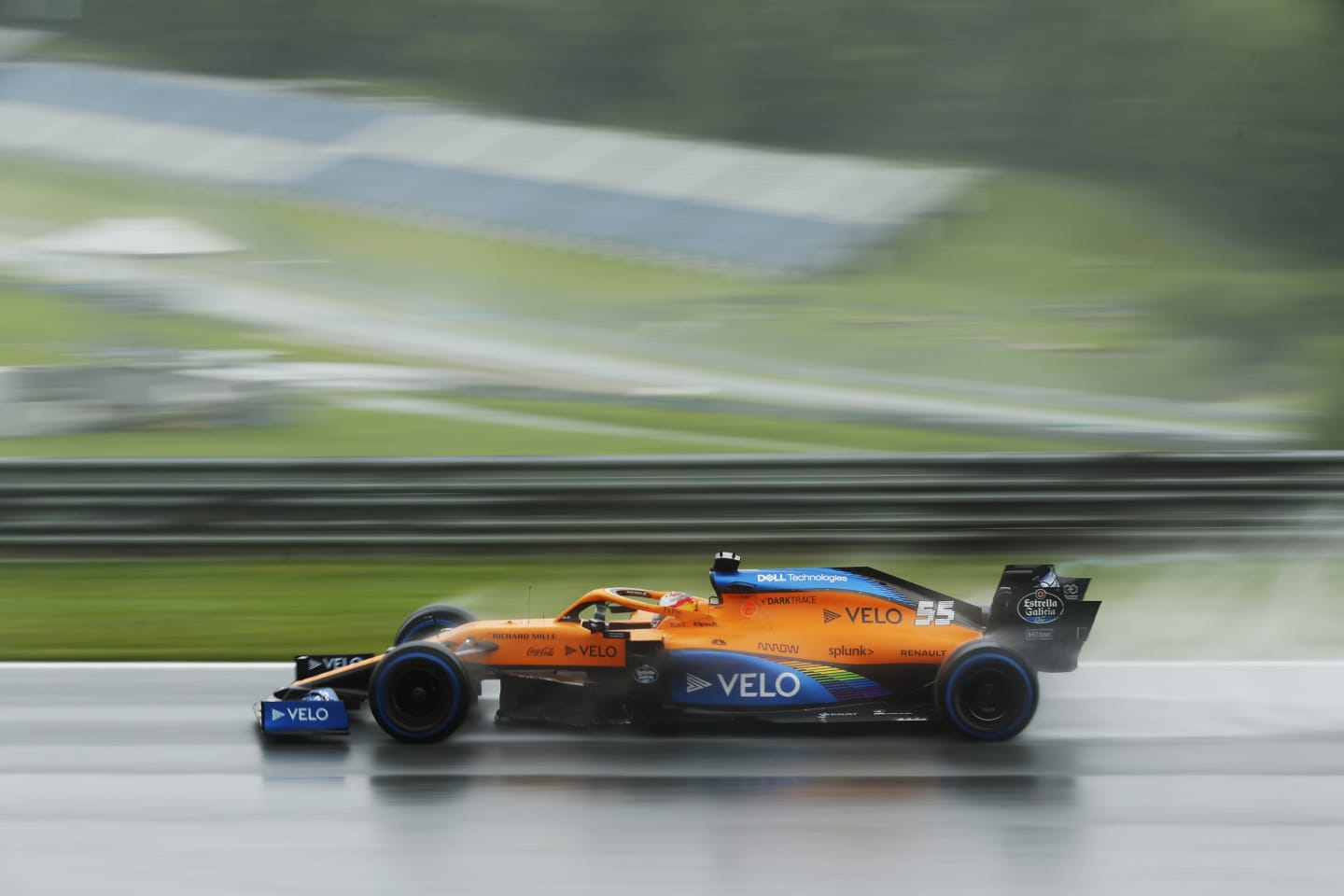 SPIELBERG, AUSTRIA - JULY 11: Carlos Sainz of Spain driving the (55) McLaren F1 Team MCL35 Renault on track during qualifying for the Formula One Grand Prix of Styria at Red Bull Ring on July 11, 2020 in Spielberg, Austria. (Photo by Darko Bandic/Pool via Getty Images)
