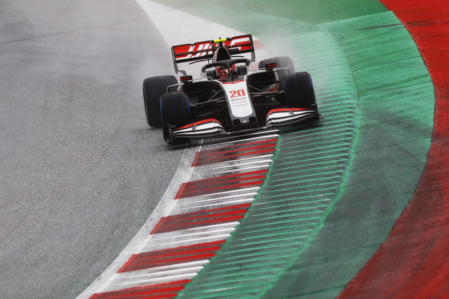 SPIELBERG, AUSTRIA - JULY 11: Kevin Magnussen of Denmark driving the (20) Haas F1 Team VF-20 Ferrari on track during qualifying for the Formula One Grand Prix of Styria at Red Bull Ring on July 11, 2020 in Spielberg, Austria. (Photo by Leonhard Foeger/Pool via Getty Images)