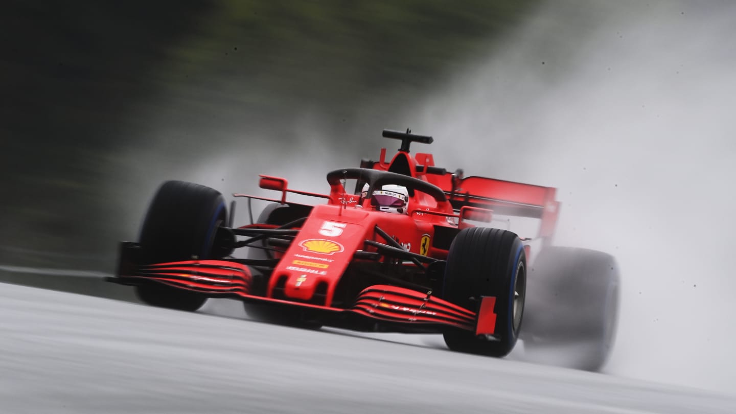 SPIELBERG, AUSTRIA - JULY 11: Sebastian Vettel of Germany driving the (5) Scuderia Ferrari SF1000 on track during qualifying for the Formula One Grand Prix of Styria at Red Bull Ring on July 11, 2020 in Spielberg, Austria. (Photo by Clive Mason - Formula 1/Formula 1 via Getty Images)