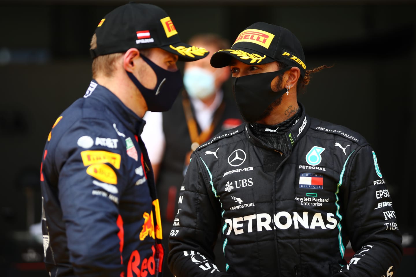 SPIELBERG, AUSTRIA - JULY 12: Race winner Lewis Hamilton of Great Britain and Mercedes GP and third