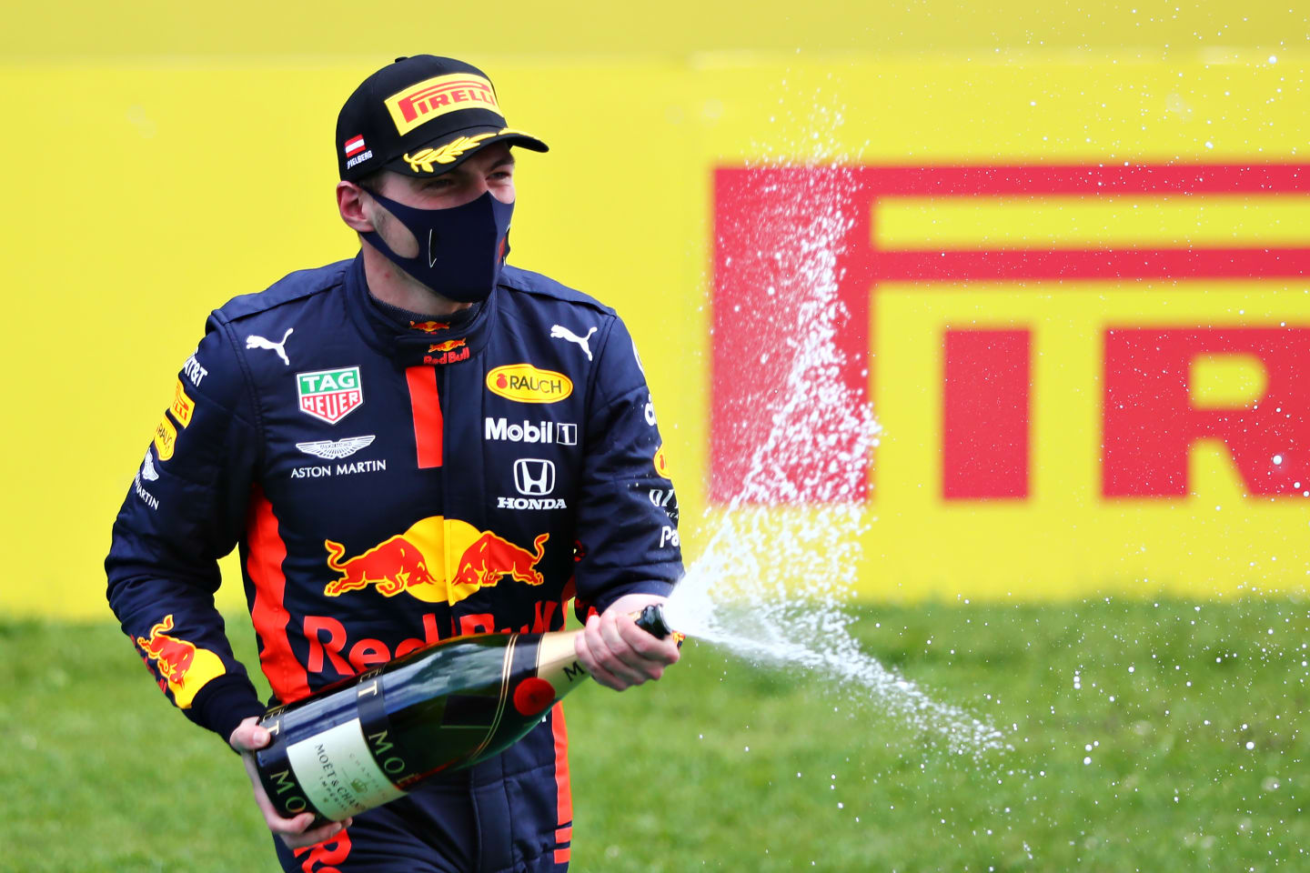 SPIELBERG, AUSTRIA - JULY 12: Third placed Max Verstappen of Netherlands and Red Bull Racing celebrates on the podium during the Formula One Grand Prix of Styria at Red Bull Ring on July 12, 2020 in Spielberg, Austria. (Photo by Getty Images/Getty Images)