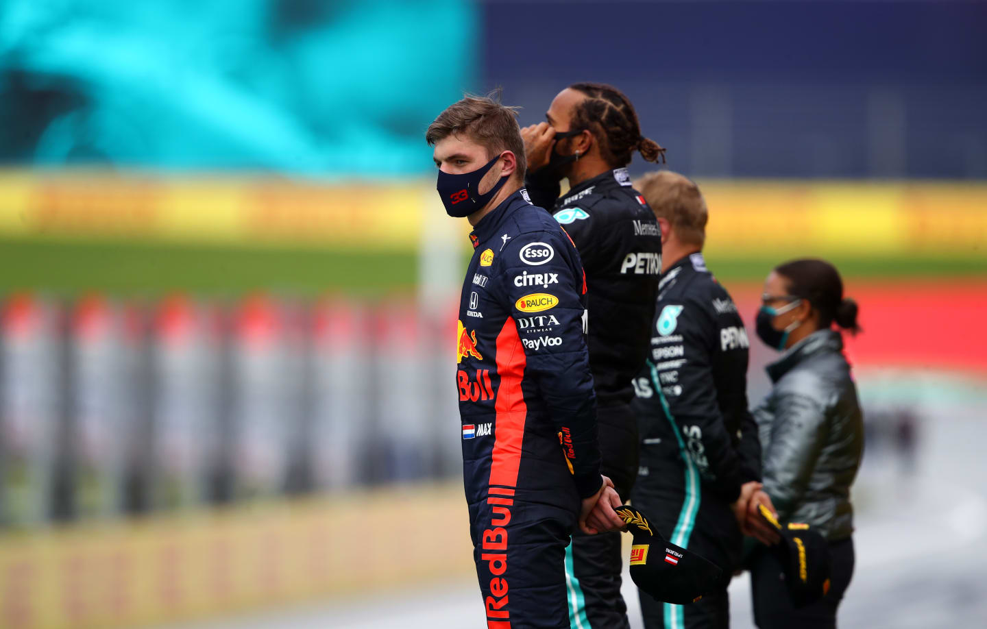 SPIELBERG, AUSTRIA - JULY 12: Second placed Max Verstappen of Netherlands and Red Bull Racing looks on from the podium during the Formula One Grand Prix of Styria at Red Bull Ring on July 12, 2020 in Spielberg, Austria. (Photo by Bryn Lennon/Getty Images)