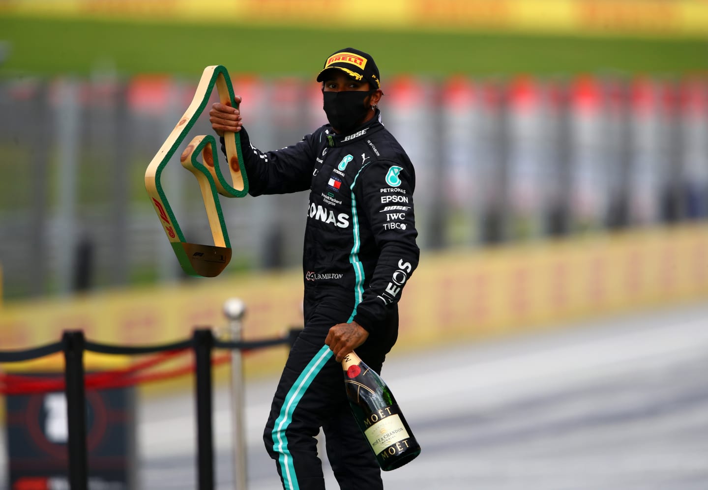 SPIELBERG, AUSTRIA - JULY 12: Lewis Hamilton of Great Britain and Mercedes GP celebrates on the