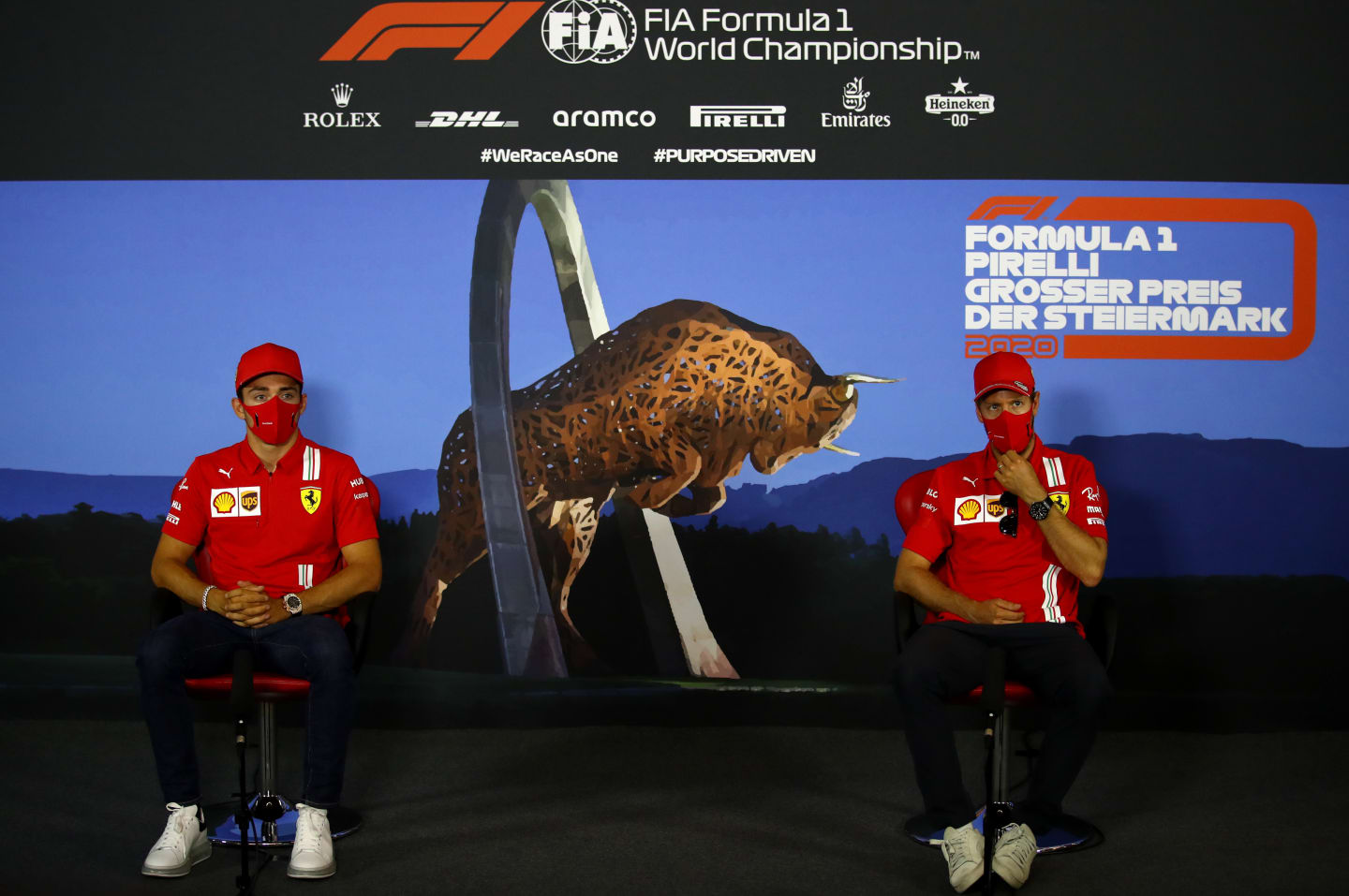 SPIELBERG, AUSTRIA - JULY 09: Charles Leclerc of Monaco and Ferrari and Sebastian Vettel of Germany