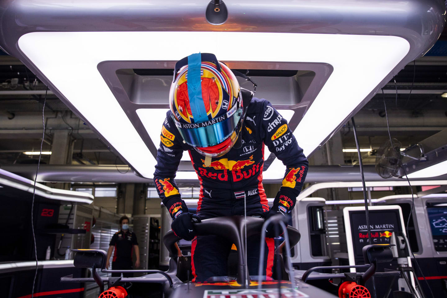 SPIELBERG, AUSTRIA - JULY 09: Alexander Albon of Thailand and Red Bull Racing has a seat fitting in