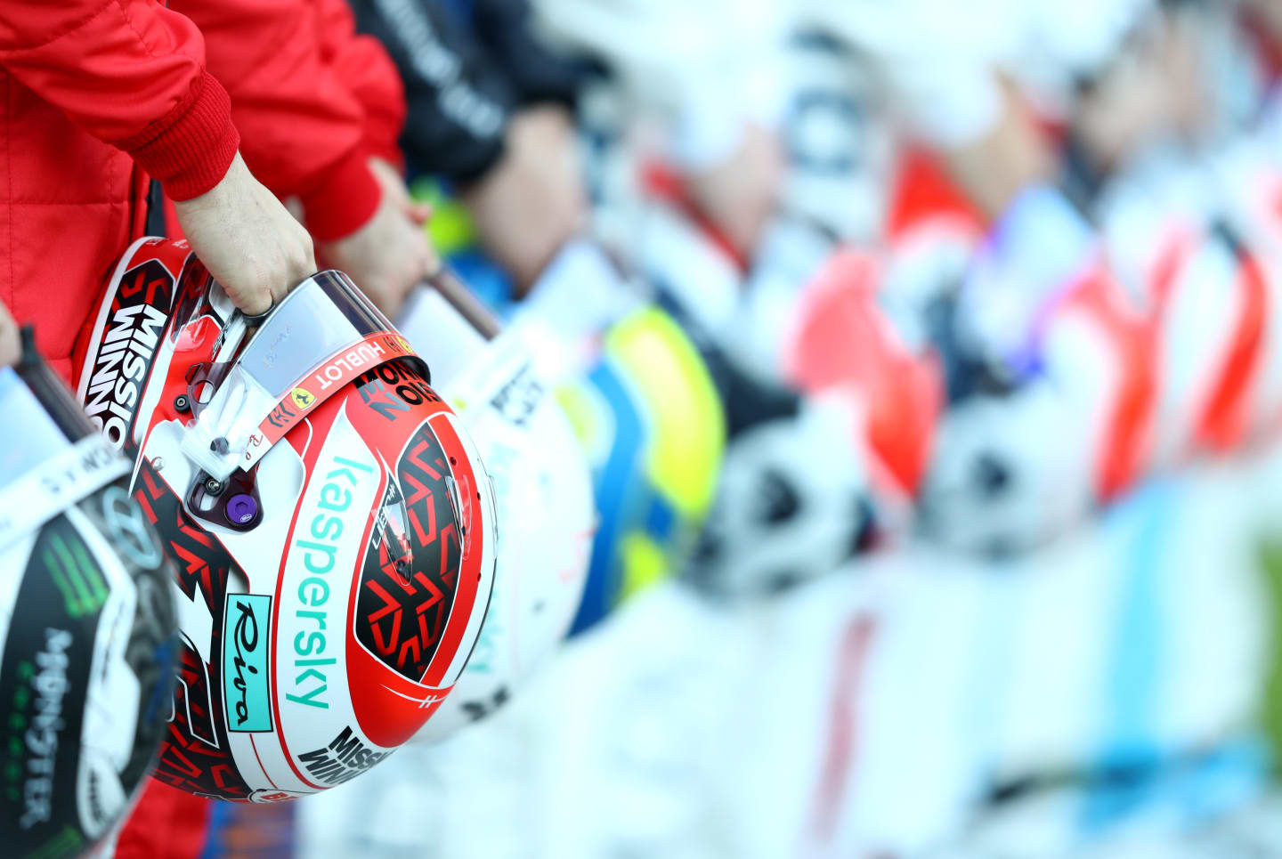 BARCELONA, SPAIN - FEBRUARY 19: A detailed view as drivers line up on the grid for a photo prior to