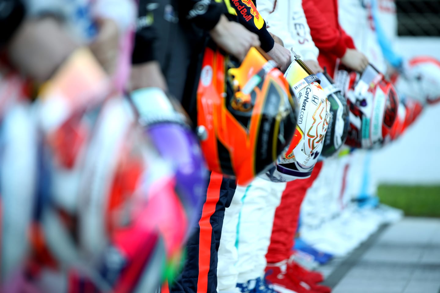 BARCELONA, SPAIN - FEBRUARY 19: A detailed view as drivers line up on the grid for a photo prior to