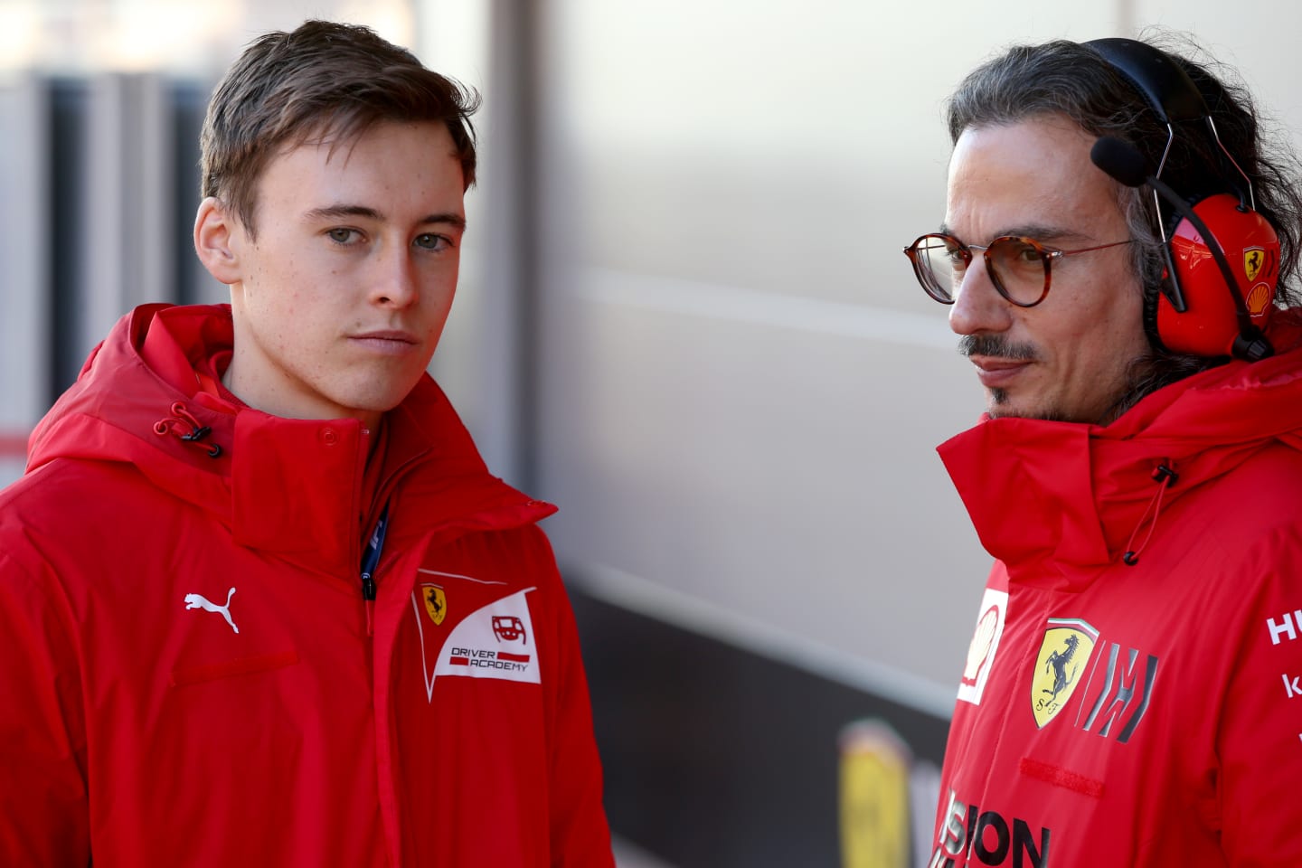 BARCELONA, SPAIN - FEBRUARY 19: Laurent Mekies, Ferrari Sporting Director talks with Ferrari