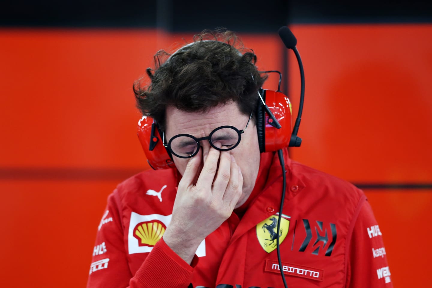 BARCELONA, SPAIN - FEBRUARY 19: Ferrari Team Principal Mattia Binotto reacts during day one of