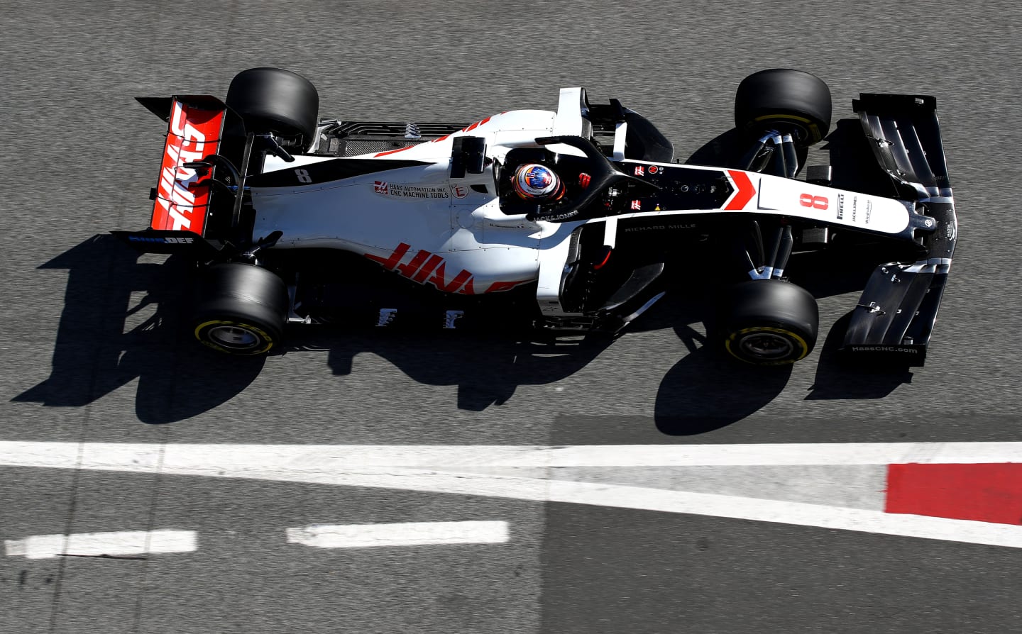 BARCELONA, SPAIN - FEBRUARY 21: Romain Grosjean of France driving the (8) Haas F1 Team VF-20