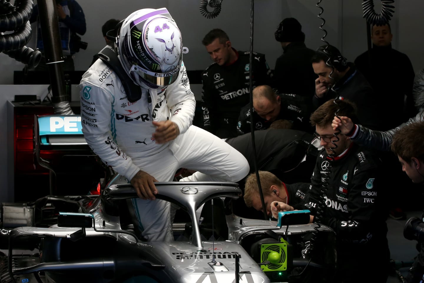 BARCELONA, SPAIN - FEBRUARY 20: Lewis Hamilton of Great Britain and Mercedes GP prepares to drive