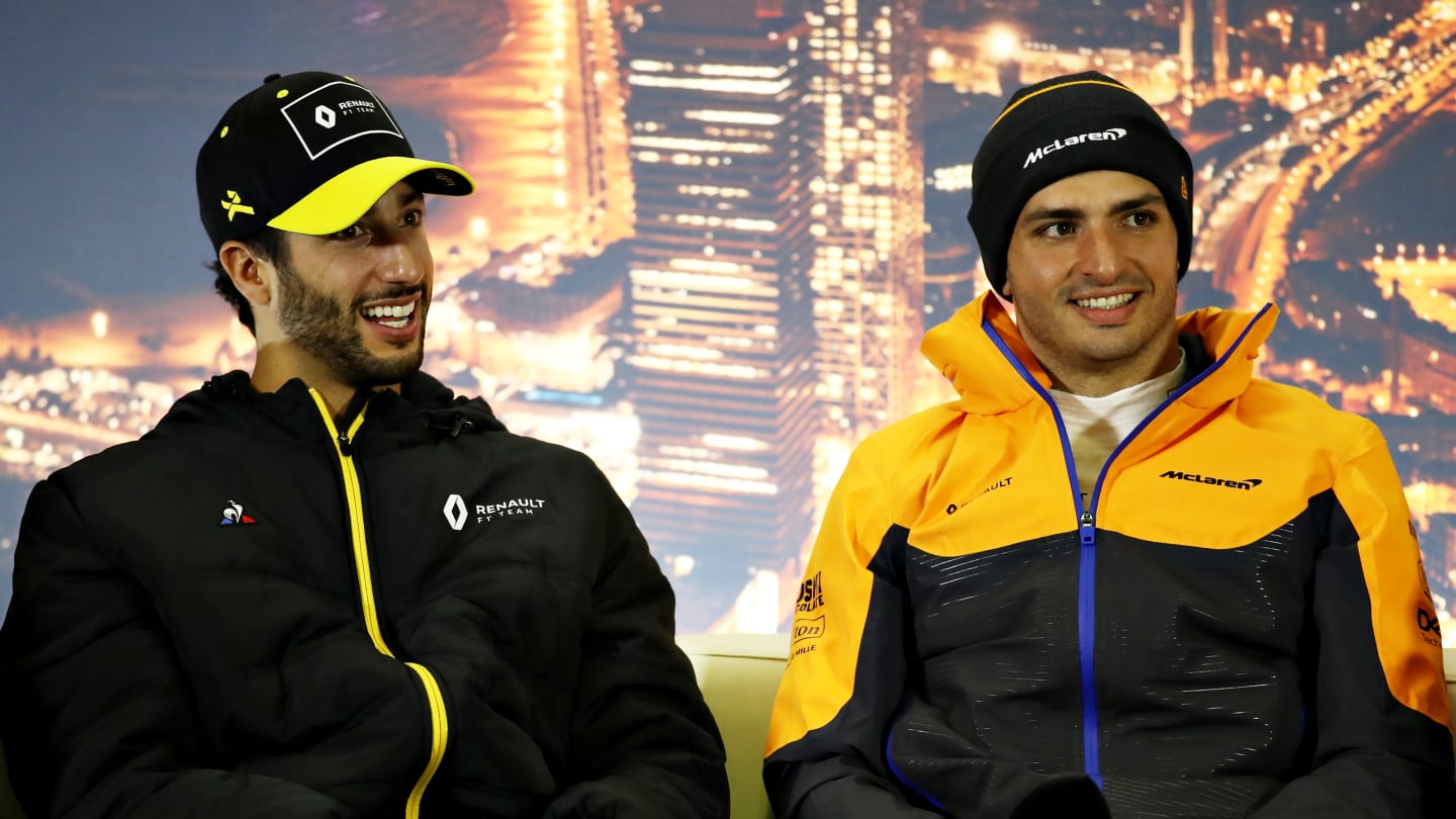 BARCELONA, SPAIN - FEBRUARY 26: Daniel Ricciardo of Australia and Renault Sport F1 and Carlos Sainz