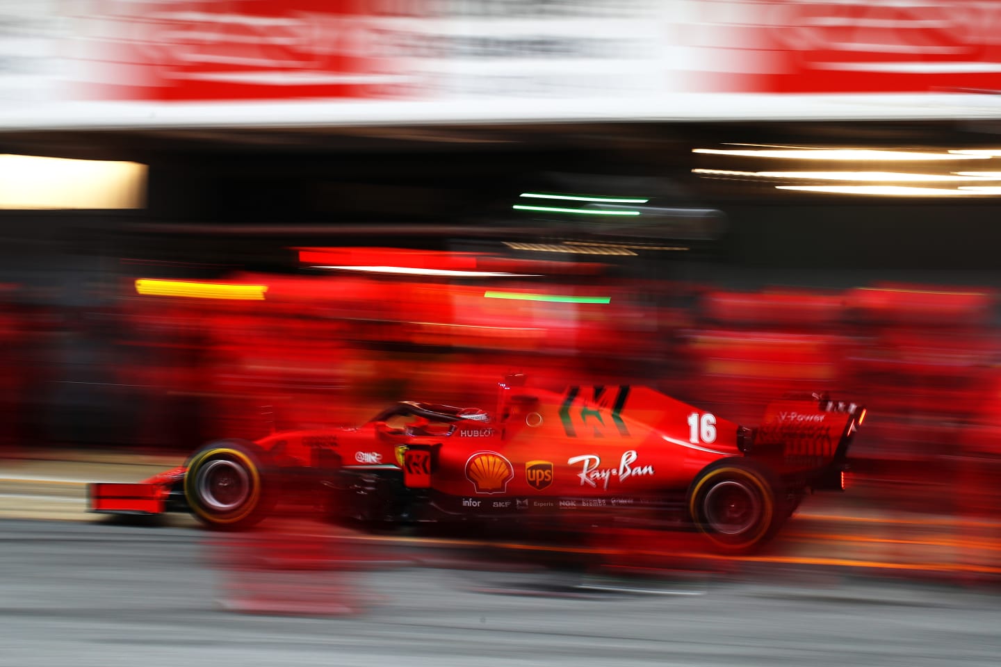 BARCELONA, SPAIN - FEBRUARY 28: Charles Leclerc of Monaco driving the (16) Scuderia Ferrari SF1000