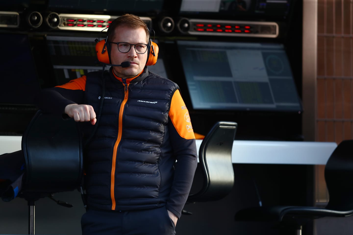 BARCELONA, SPAIN - FEBRUARY 27: McLaren Team Principal Andreas Seidl looks on from the pitwall