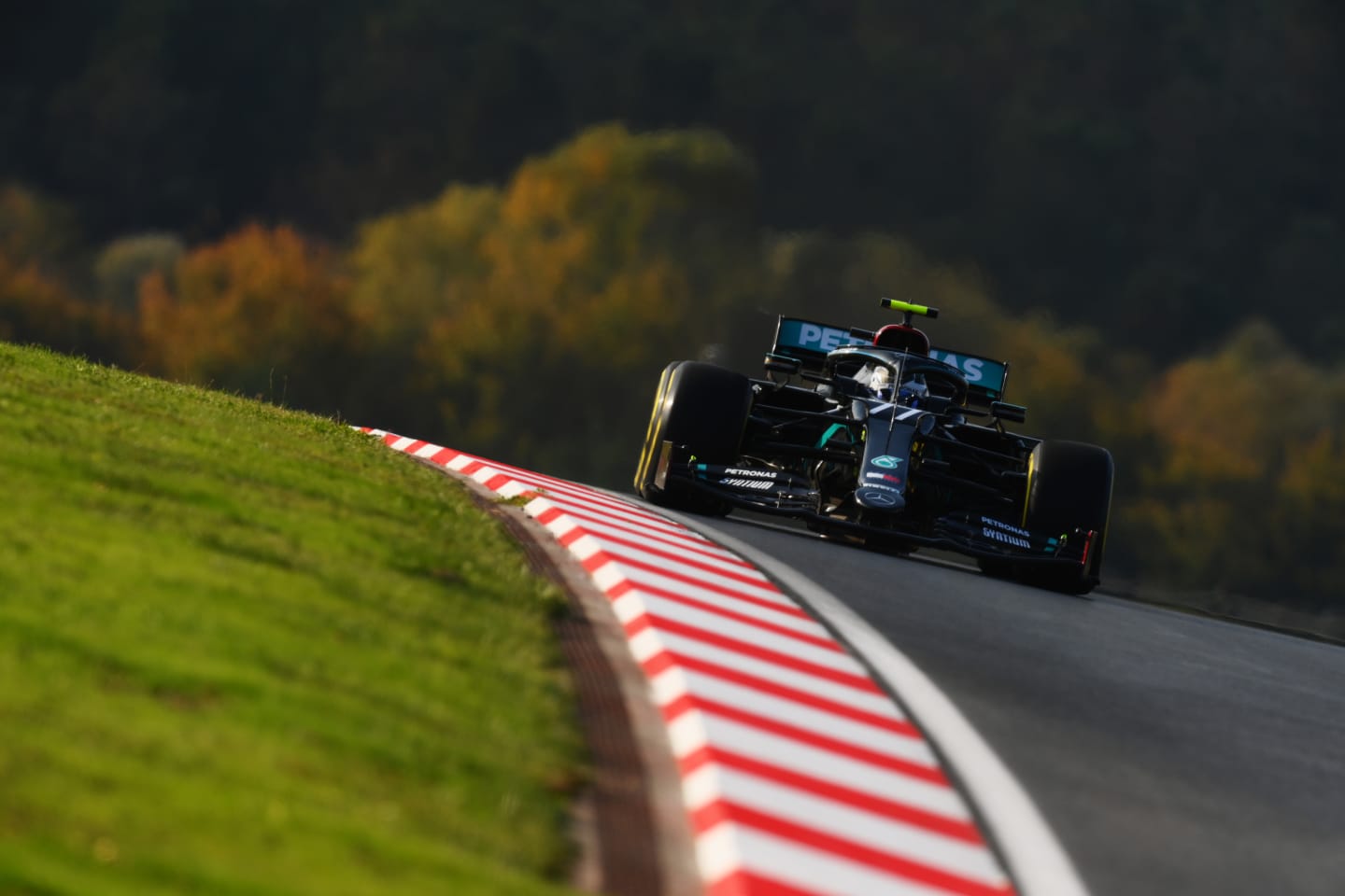 ISTANBUL, TURKEY - NOVEMBER 13: Valtteri Bottas of Finland driving the (77) Mercedes AMG Petronas F1 Team Mercedes W11 on track during practice ahead of the F1 Grand Prix of Turkey at Intercity Istanbul Park on November 13, 2020 in Istanbul, Turkey. (Photo by Clive Mason/Getty Images)