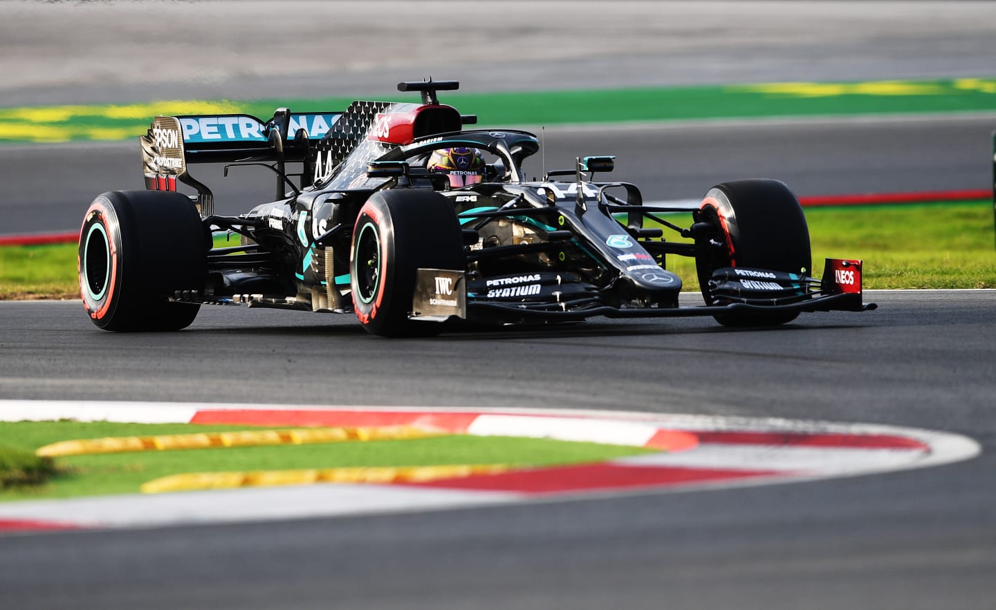ISTANBUL, TURKEY - NOVEMBER 13: Lewis Hamilton of Great Britain driving the (44) Mercedes AMG Petronas F1 Team Mercedes W11 on track during practice ahead of the F1 Grand Prix of Turkey at Intercity Istanbul Park on November 13, 2020 in Istanbul, Turkey. (Photo by Ozan Kose-Pool/Getty Images)